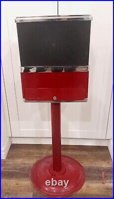 Vtg PAT PENDING Triple Head Candy Gumball Vending Machine Quarter Stand Burgundy