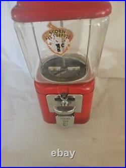 Vtg Red Oak Acorn 1 Cent Gumball /Peanut Machine & Key