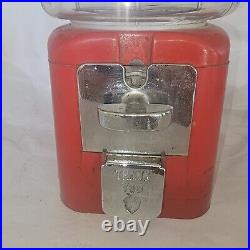 Vtg Red Oak Acorn 1 Cent Gumball /Peanut Machine & Key