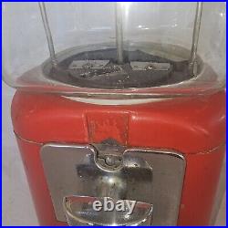 Vtg Red Oak Acorn 1 Cent Gumball /Peanut Machine & Key