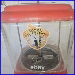 Vtg Red Oak Acorn 1 Cent Gumball /Peanut Machine & Key
