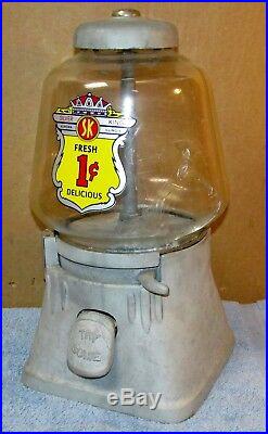 Vtg SILVER KING 1 Cent/Penny Gumball/Candy Machine Coin Operated J357