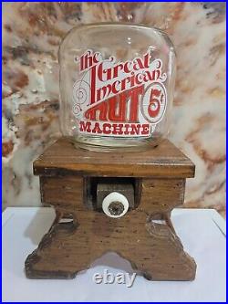 Vtg The Great American Nut Machine Wooden Vending Machine 5¢ Nut Dispenser