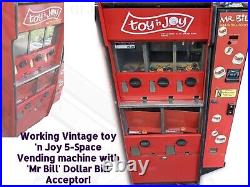 Working Vintage toy'N Joy 5-Space Vending Gumball Machine Dollar Bill Acceptor