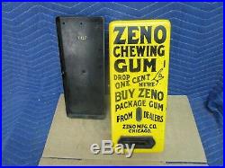 Zeno Yellow Porcelain Penny One Cent Chewing Gum Vending Machine, Old Vintage