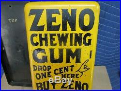 Zeno Yellow Porcelain Penny One Cent Chewing Gum Vending Machine, Old Vintage