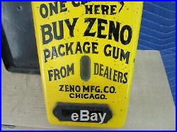 Zeno Yellow Porcelain Penny One Cent Chewing Gum Vending Machine, Old Vintage