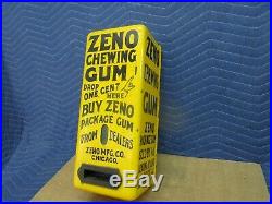 Zeno Yellow Porcelain Penny One Cent Chewing Gum Vending Machine, Old Vintage